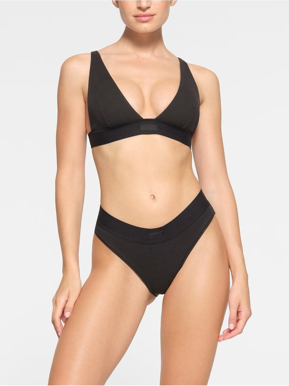 NWT Skims Cotton Rib Plunge Bralette Soot